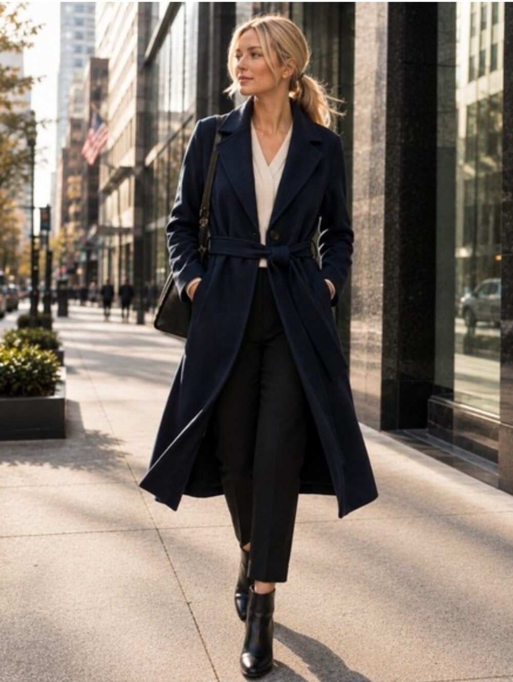Joie Navy Blue Long Belted Wrap Coat Size Medium